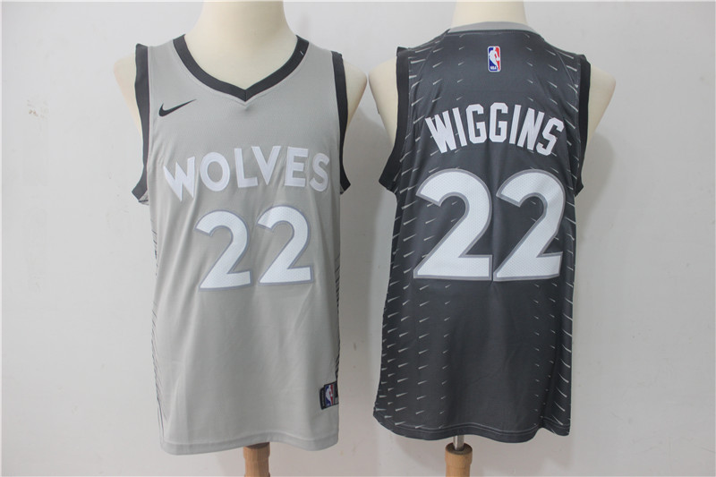 Men Minnesota Timberwolves 22 Wiggins Grey Game Nike NBA Jerseys